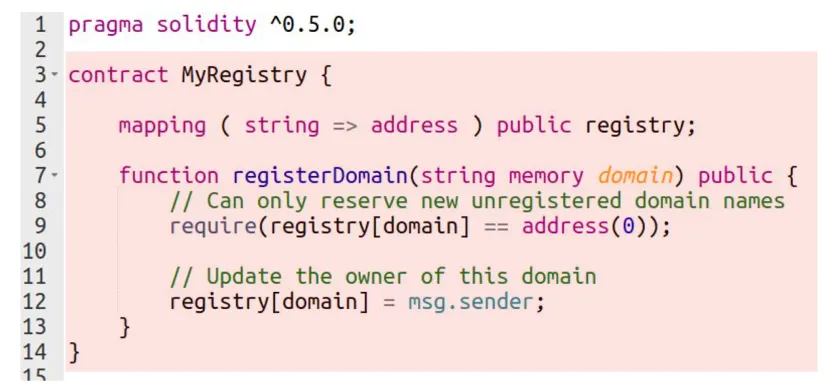 简易域名注册合约
